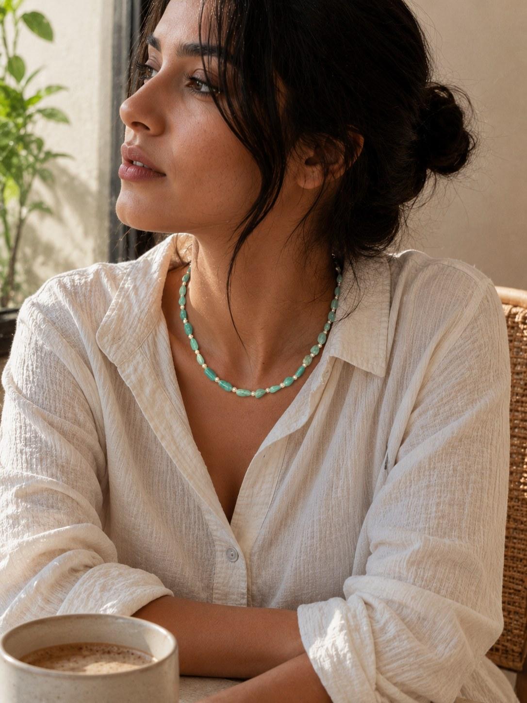 Model wearing Kaanha's pearl jewellery